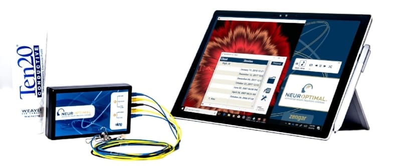 NeurOptimal® neurofeedback system setup for brain training and cognitive enhancement.
